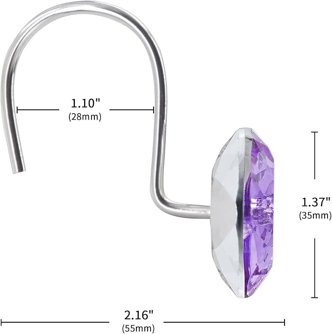MitoVilla Purple Shower Curtain Hooks Rings, Metal Shower Hooks for Shower Curtain Liner, Purple Rust Proof Shower Rings for Curtain Accessories and Bathroom Shower Rod, 12 Pack Bathroom Set