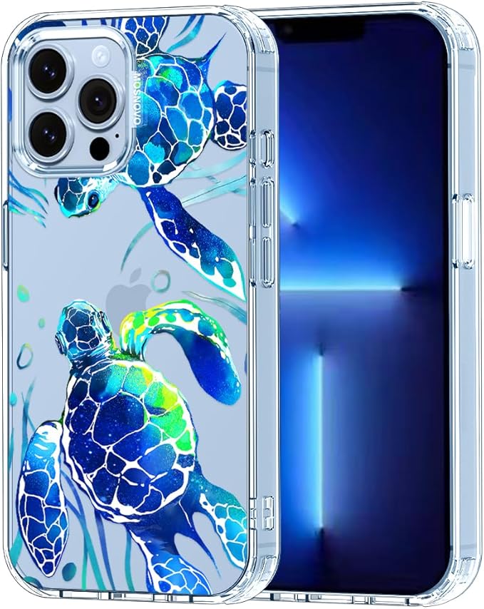 MOSNOVO Case for iPhone 13 Pro Max, [Buffertech 6.6ft Military-Grade Drop Protection] [Anti Peel Off Tech] Clear TPU Bumper Phone Case Cover Design - Sea Turtles