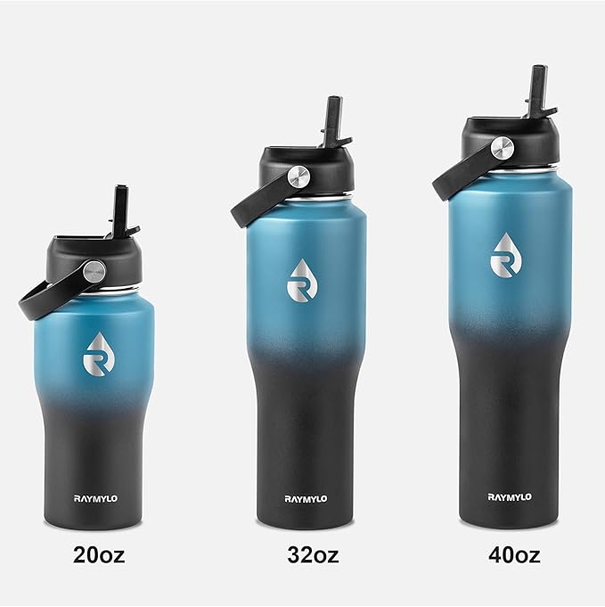 RAYMYLO 18 oz Insulated Water Bottle with Straw fit in Car Cup Holder, Triple Wall Vacuum Stainless Steel(Cold 48 hrs, Hot 24 hrs), Leakproof & Non-BPA, Hydro Travel Flask with Straw and Spout Lid