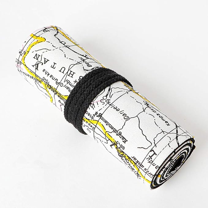 Funny live 24/36/48/72 Slots Colored Pencil Wrap Roll up Pen Holder Case Drawing Coloring Pencil Roll Organizer Stationery Case for Student Artist Traveler (Map, 36 Slots)