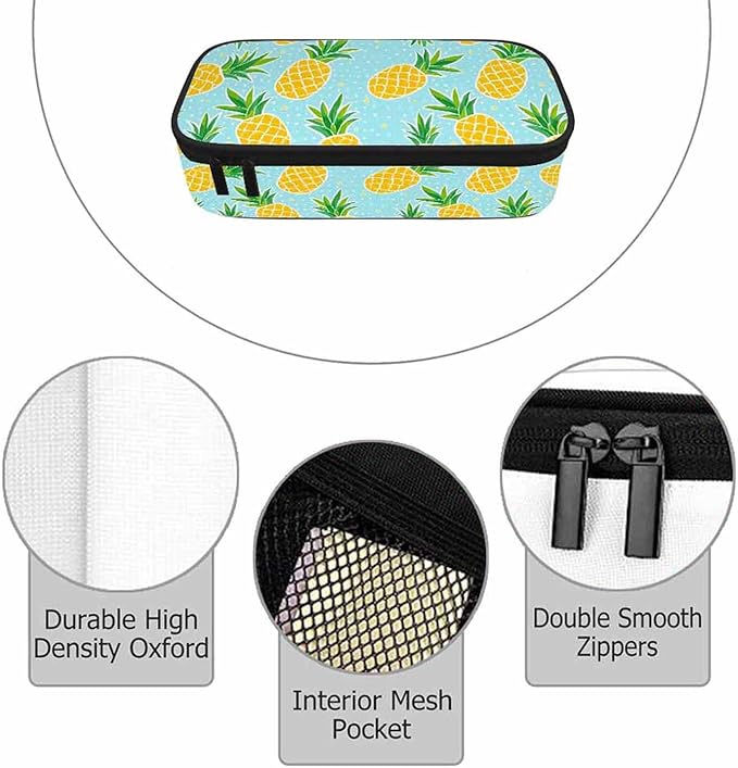 Pineapple Pencil Bag Tropical Fruit Exotic White Polka Dots Yellow Blue Big Capacity Pencil Case Pencil Pouch Pen Bag School Students Boy Girl