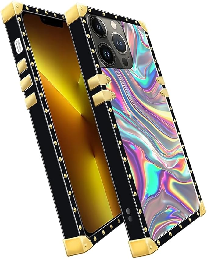 Compatible with iPhone 13 Pro Case, Holographic Abstract Iridescent Textures Luxury Golden Decoration for Girl Women Soft TPU Shockproof Protective Hard PC Back for iPhone 13 Pro