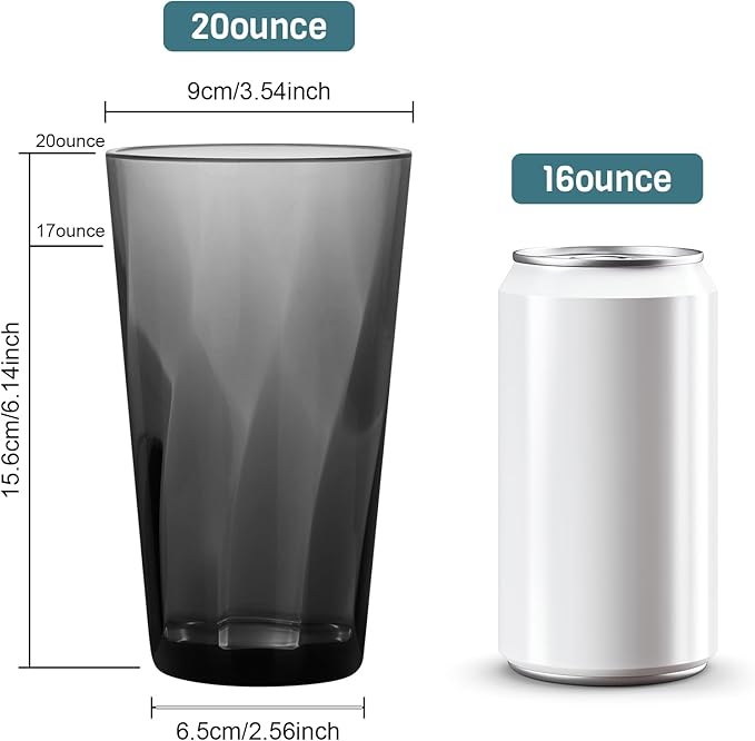 ALIMOTA Plastic Drinking Glasses, Premium Quality Durable BPA-Free Water Tumblers, 20-Ounce Reusable Cups, Stackable Restaurant-Style Drinking Glasses for Water, 8 Pack