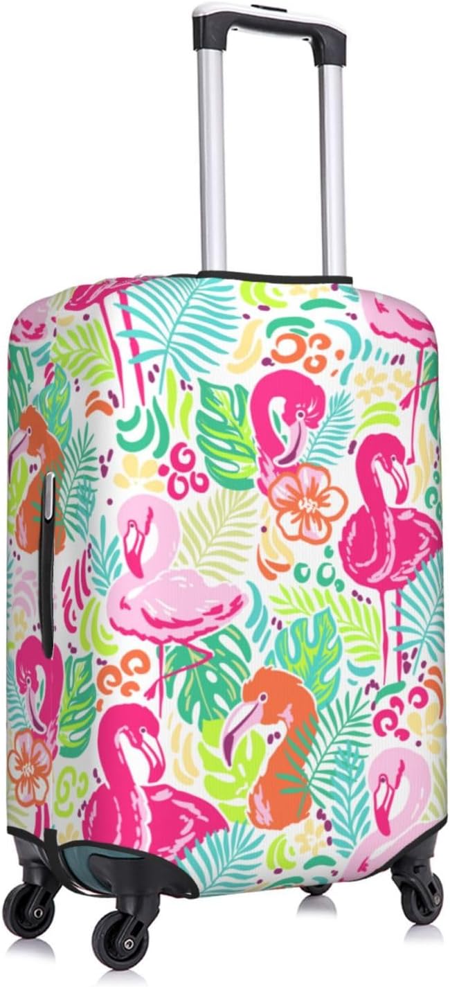 Bright Flamingo Tropical Leaf Elastic Luggage Cover, Suitcase Protector For Travel (Fits 25-28 Inch Luggage)