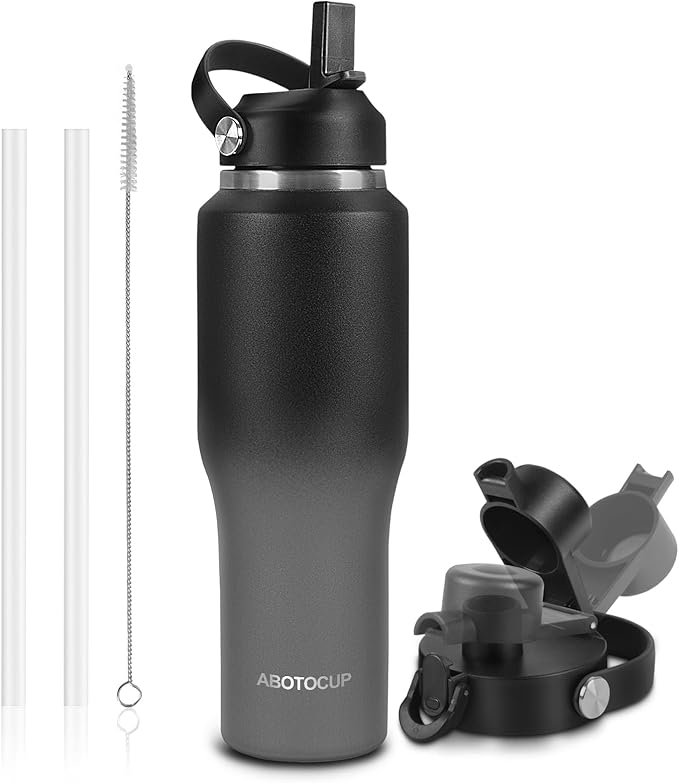 ABOTOCUP 32oz Water Bottle Insulated with Powder Coated, Fit in Any Car Cup Holder, Water Bottles with Straw and Spout Lids, Stainless Steel Insulated Double Wall Leak-proof BPA Free to Keep Cold&Hot