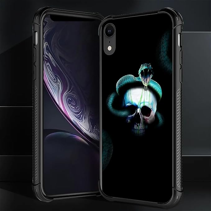 for iPhone XR Case, Skeleton Winding Snake Pattern Graphic Design Girl Boy Soft Silicone Hard Acrylic Shock Protection for iPhone XR
