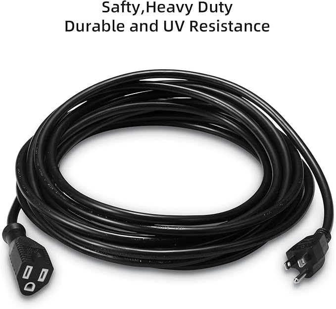 UL Listed Waterproof Power Extension Cord,DanYee Indoor/Outdoor(Marked General Use on The Tag) 16 AWG Heavy Duty AC SJTW Electrical Extension Cable (NEMA 5-15P to NEMA 5-15R)(10FT 2PACK,Black)