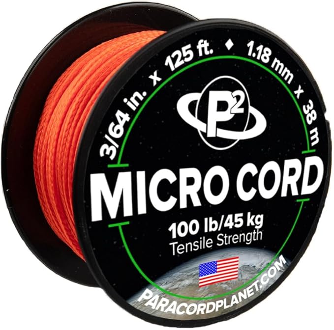 Paracord Planet Micro Paracord – Thin Braided Cord for Crafting, Fishing, and DIY Projects in 125 ft Spools – Safety Orange