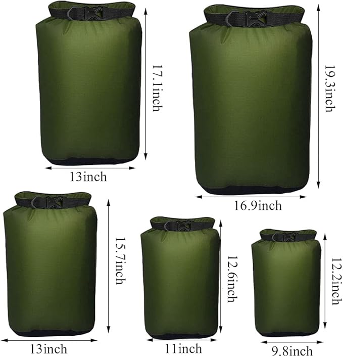 Pimoys 5 Pack Waterproof Dry Sacks, Lightweight Outdoor Dry Bags 20L /12L / 10L/ 6L/ 3.5L Ultimate Dry Bags for Kayaking Camping Rafting Boating