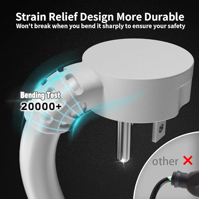 HUANCHAIN 14 Gauge 15 FT Flat Plug Extension Cord White Indoor Outdoor, Heavy Duty 3 Prong Grounded Low Profile Extension Wire Flexible, 15A 1875W 125V 14AWG SJTW, ETL Listed