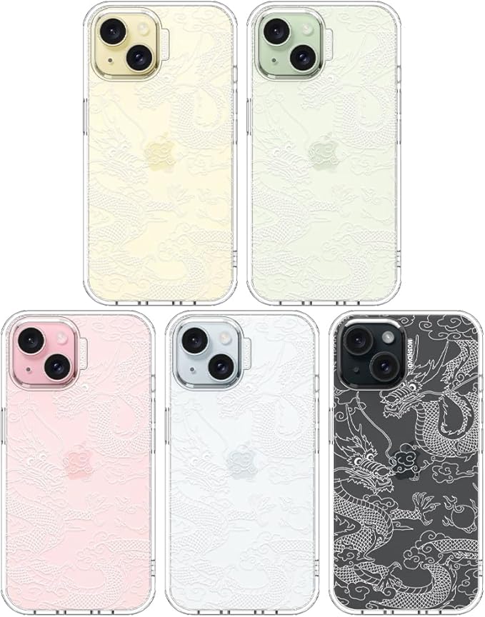MOSNOVO Case for iPhone 15 Plus/iPhone 14 Plus, [Buffertech 6.6ft Military-Grade Drop Protection] [Anti Peel Off Tech] Clear TPU Bumper Phone Case Cover Design - White Dragon