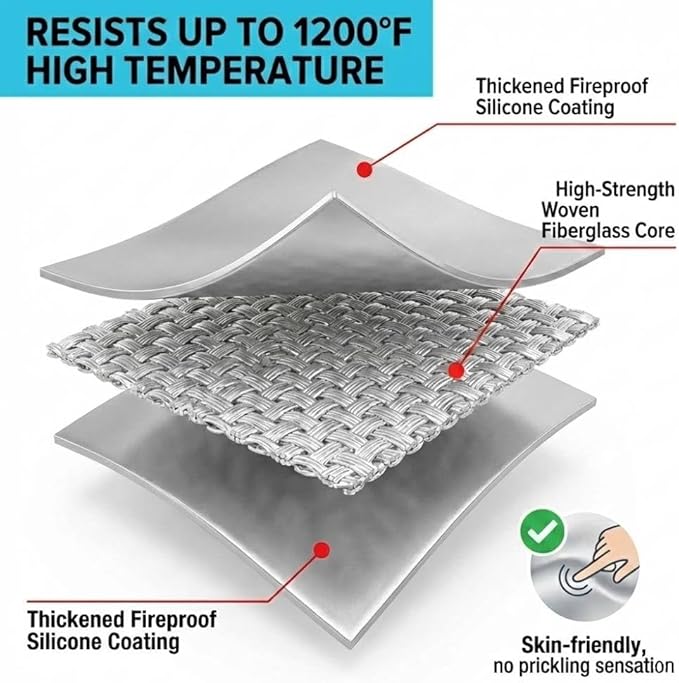 Emergency Fireproof Cloak with Hood – Silver Silicone Coated Fiberglass Fire Blanket, 59 x 63 Inches, Heat Resistant Safety Cover for Escape- fire Retardant Blanket - fire Extinguisher