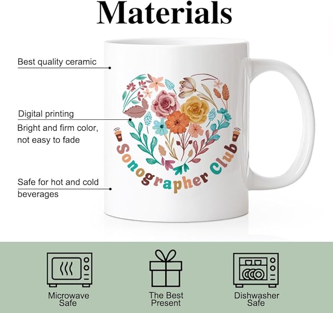 RZHV Sonographer Club 11 Oz Novelty Mug, Funny Coffee Mug for Sonographer, Graduation Gifts for Sonographer Radiologist Student, Ultrasound Staff Ultrasound Tech Appreciation Gifts