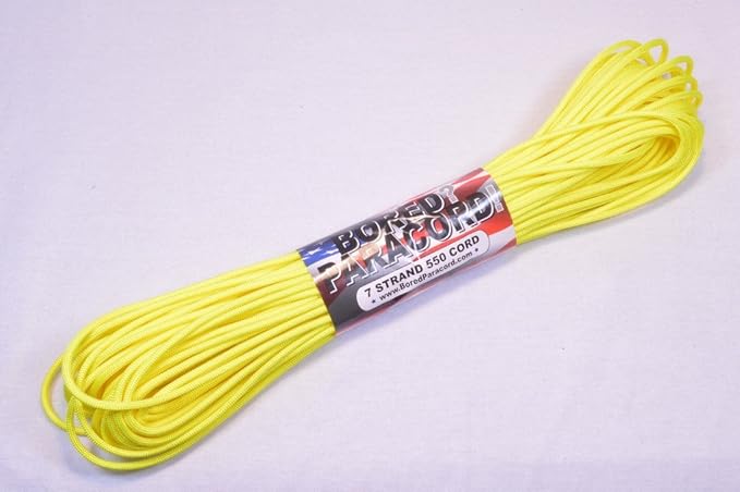 BORED? PARACORD! 550 lb Paracord – Ideal for Crafting, DIY Projects, Camping, Military & Active Outdoors – 300+ Colors – Tactical Parachute Cord Type III – Strong - Neon Yellow 50 Feet
