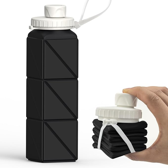 BEAUTAIL Collapsible Water Bottles 20.6oz, Silicone Foldable Portable Travel Water Bottle, BPA-Free, Leakproof Reusable for Traveling Camping Hiking Cycling Yoga Sports Outdoor, 1 Pack (Black)