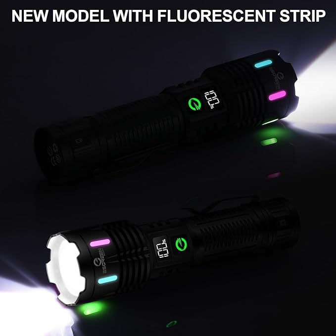 Esgreen Rechargeable Flashlights High Lumens 100000 Single 2 Modes, Super Bright LED Flashlight USB C Long Distance 3280ft, Powerful Long Lasting 10H Heavy Duty Strong Flash Light for Camping Hiking