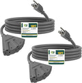 EP 2 Pack 10 Ft Outdoor Extension Cord with 3 Electrical Power Outlets - 16/3 SJTW Grey Cable with 3 Prong Grounded Plug for Safety Great for Christmas Lights, Garden and Major Appliances