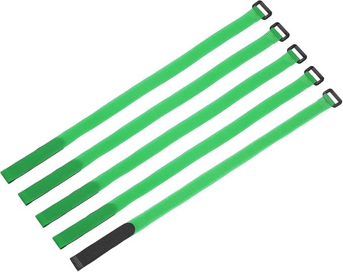 MECCANIXITY 5Pcs Reusable Battery Tie Down Straps,0.8x20" Green Nylon Multipurpose Battery Hold Down Adjustable Cinch Strap Hook Loop Fastening Tie for Quadcopters FPV RC Drone Boat Car
