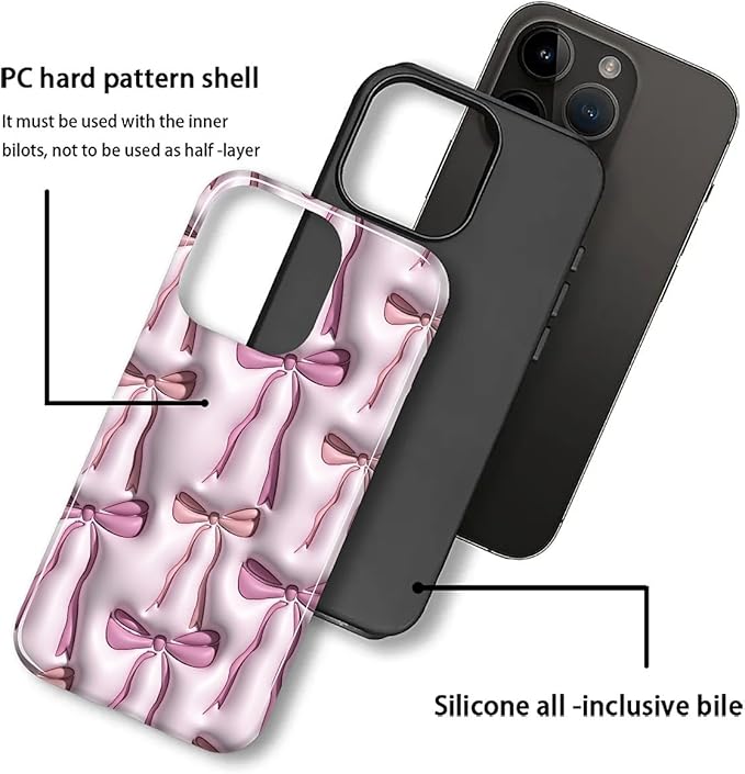 for iPhone 13 Pro Max Case,HL2 Abstract Ribbons Bows Hybrid 2 Layer Hard Shell Silicone Protective Pattern Design Case