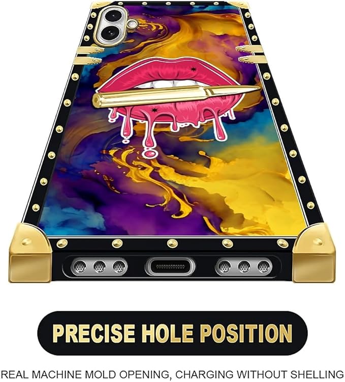 for iPhone 17 Case Luxury Golden Decoration for Girl Women Soft TPU Shockproof Protective Hard PC Back for iPhone 17 Crazy Pattern Cool Corlorful Lip Marble