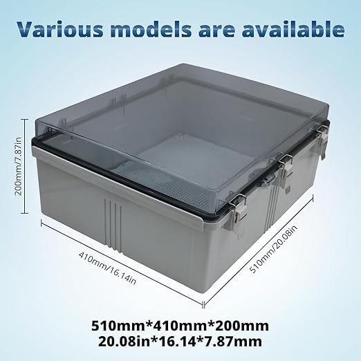MAKERELE Clear Waterproof Boxes for Outdoors IP67 Large Outdoor Electrical Junction Box with Hinged Cover with Mounting Plate and 1" NPT*2(20"*16.1"*7.9")