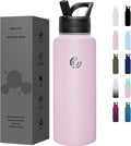 COKTIK 40oz Sports Water Bottle, Stainless Steel Water Bottle for Insulated, Reusable Travel Bottle, With Straw, With Handle Grip for Easy Carrying, Suitable for Cycling, Outdoor Vacations(Blush)