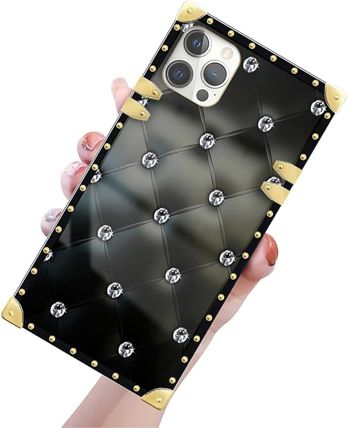 Compatible with iPhone 12 Pro Max Case, Shiny Black Sofa Crystal Luxury Golden Decoration for Girl Women Soft TPU Shockproof Protective Hard PC Back for iPhone 12 Pro Max