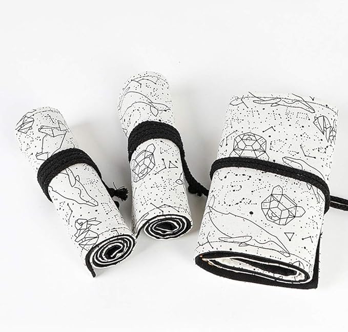 Funny live 24/36/48/72 Slots Colored Pencil Wrap Roll up Pen Holder Case Drawing Coloring Pencil Roll Organizer Stationery Case for Student Artist Traveler (Abstract Lines, 72 Slots)