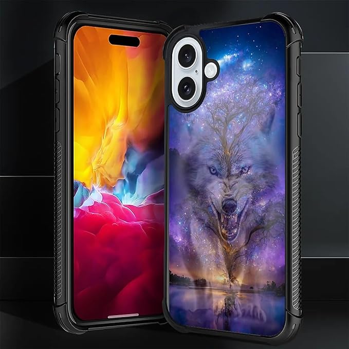 for iPhone 16 Case, Wolves in The Woods Pattern Graphic Design Girl Boy Soft Silicone Hard Acrylic Shock Protection for iPhone 16