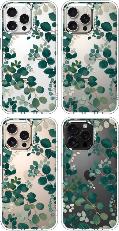 MOSNOVO Case for iPhone 16 Pro Max, [Buffertech 6.6ft Military-Grade Drop Protection] [Anti Peel Off Tech] Clear TPU Bumper Phone Case Cover Design - Eucalyptus