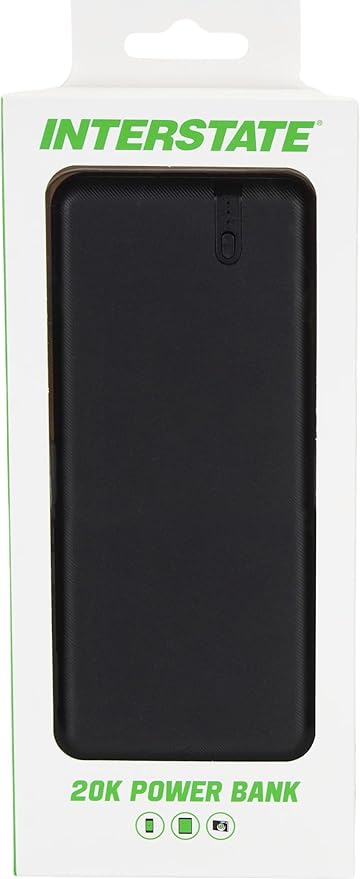 Interstate Batteries Portable Charger, 20,000mAH Power Bank, 20K Battery Pack with 2-Port, 5V, 20Ah High-Speed Charging for Cell Phones, Tablets, Electronics, Emergencies (LED, USB Input and Output)