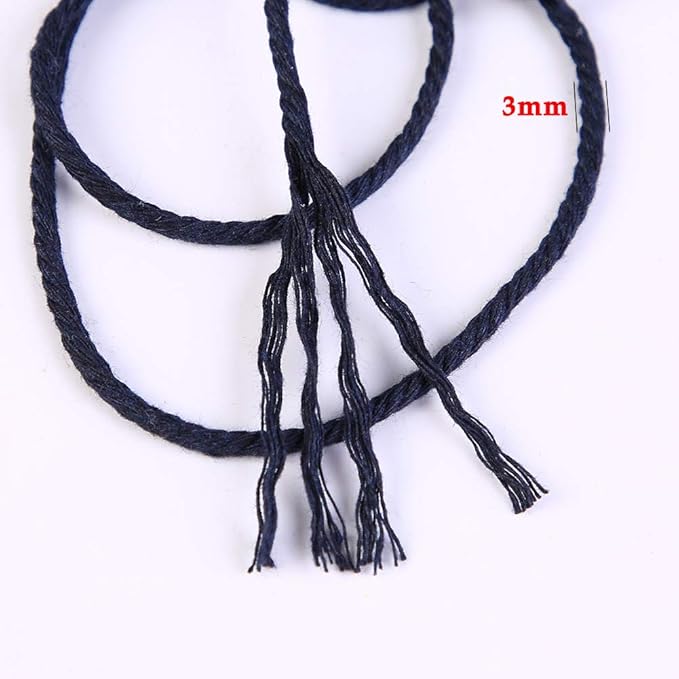 Dark Blue Cotton Macrame Cord, 3mm x 109Yards, Perfect for Wall Hangings, Crafts & Decorative Projects