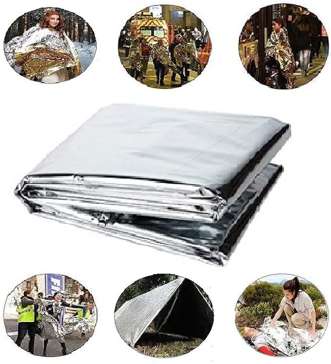 GALAXYLENSE Emergency Mylar Thermal Blanket for Survival First Aid Kits Army Outdoors Hiking Camping Bug Out Trauma Desert All Weather Condition Protection (150 Packs Silver)