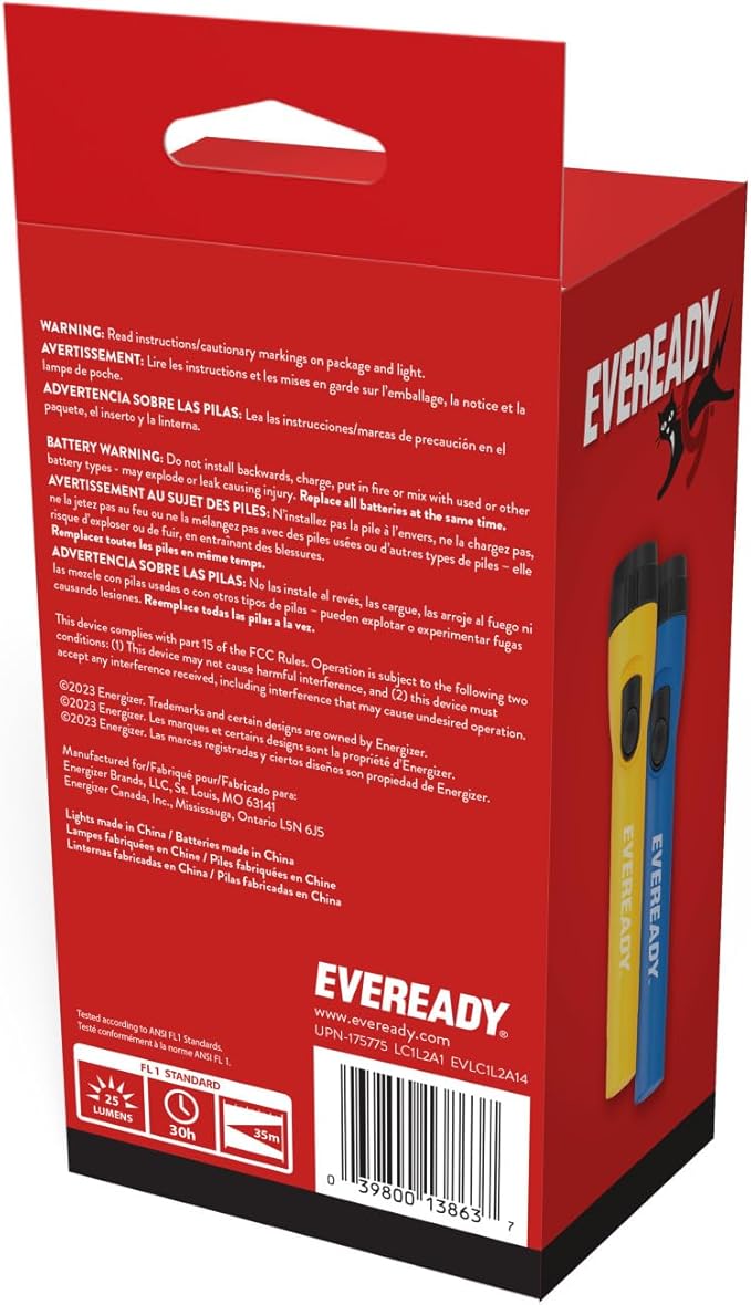 Eveready LED Flashlights (4-Pack), Bright Flashlights for Emergencies and Camping Gear, Flash Light with AA Batteries Included, Blue/Yellow (Pack of 8)
