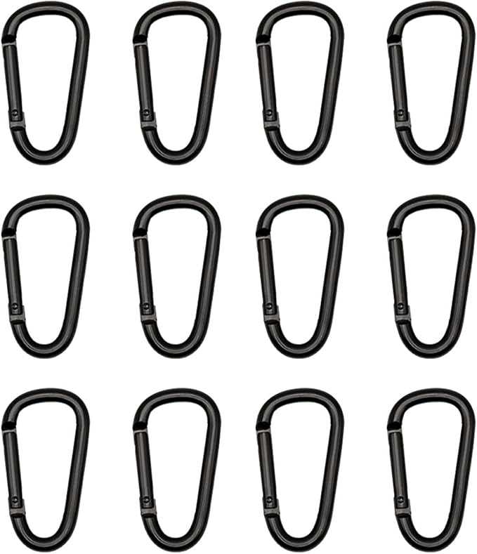 Black Carabiner Clip, Includes Mini 2 Inch Carbineers, Small 2.3" D Ring Clip, Large 3 Inch Carabiner Heavy Duty, Aluminum Caribiner Keychain Hook for Backpack Hiking Camping