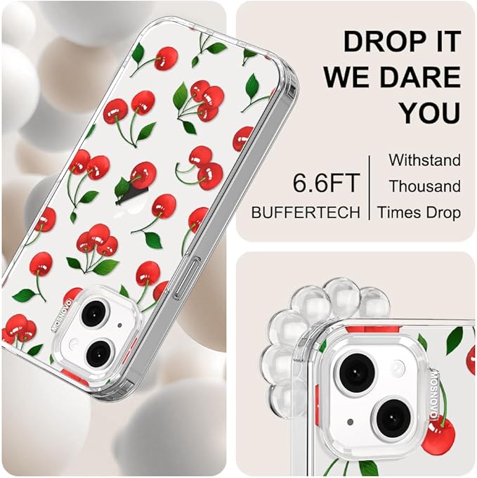 MOSNOVO for iPhone 13/14 Case | Military Grade 6.6ft Drop Tested | Clear with Cute Cherry Design