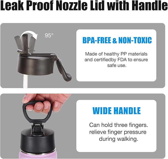Volhoply 24 Ounce Insulated Water Bottle with Straw Lid,Stainless Steel Wide Mouth Sport Bottles with Handle,Double Wall Vacuum Cups Keep Cold,Reusable Travel Thermal Cups For Holder(Lavender,1)