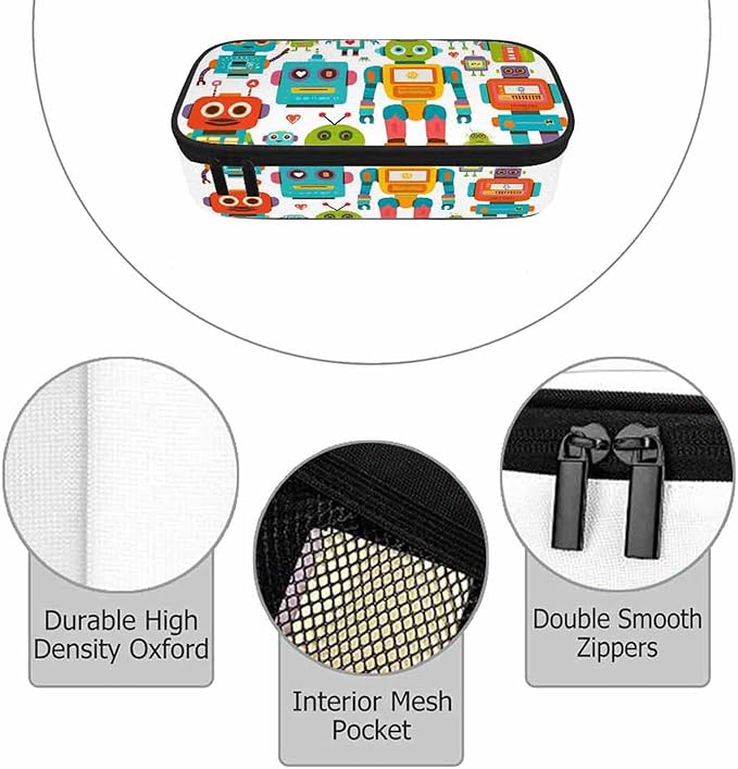 Retro Robots Pencil Case Mecha Deformation Cartoon Game Pencil Bag Pouch Box Organizer for College School Students Boy Girl