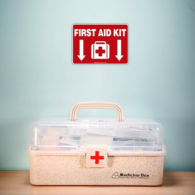 First Aid Kit Sticker, First Aid Kit Sticker Decal for Home, Schools and Business, 2 Pack, 10 x 7 inch Self-Adhesive Vinyl Decal Stickers, Reflective, UV Protected, Waterproof