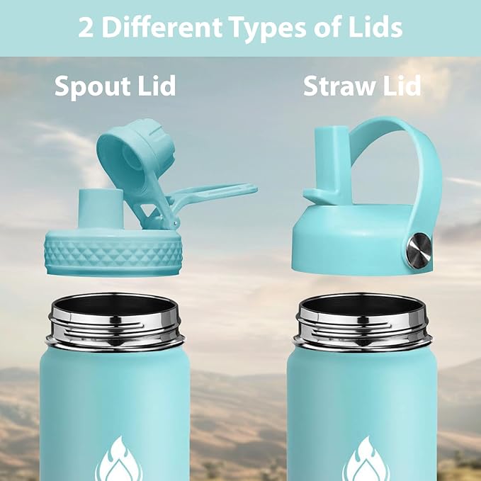 SENDESTAR Water Bottle 32oz Double Wall Vacuum Insulated Leak Proof Stainless Steel Sports Water Bottle—Wide Mouth with New Flex Straw Lid & Spout Lid (Bubble Gum)