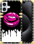 Compatible with iPhone 16 Case, Black White Red Slap Sexy Luxury Golden Decoration for Girl Women Soft TPU Shockproof Protective Hard PC Back for iPhone 16