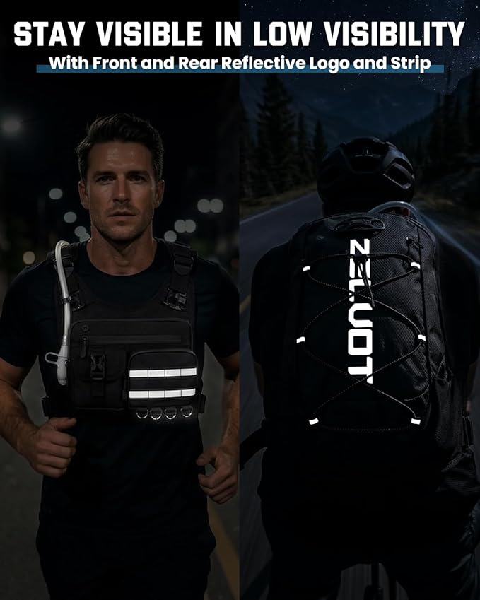 Zelvot Running Vest with 2L Water Bladder, 12L Hydration Backpack with Gear Holder, U.S. Design Patent, Lightweight Hydration Pack, Reflective Chest Pack for Men Women for Hiking