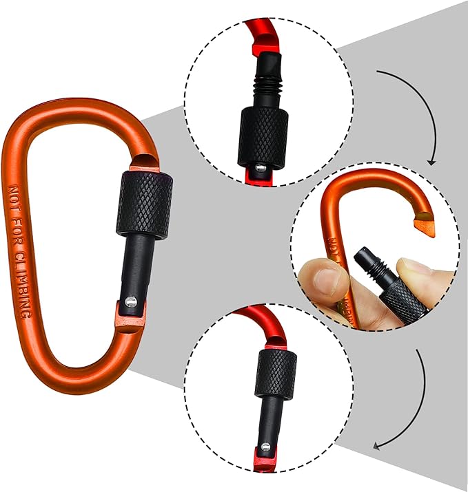6 Pack Small Locking Carabiner, 3 Inch Aluminum D-Shape Snap Hook with Screw Gate for Hiking, Camping, Fishing&Backpack(Not for Climbing)