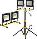 Upgraded LED Work Lights with Stand, 2-Head Adjustable Work Light, Waterproof Tripod Worklights with 16.5 FT Cord for Outdoor & Indoor Job Sites, Workshops, Construction, Garage Lighting