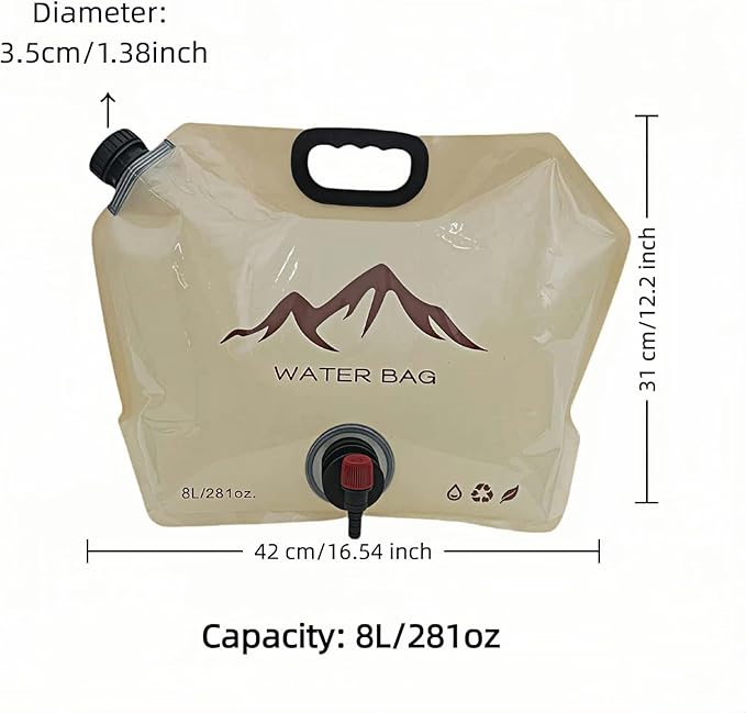 8L/281oz Outdoor Collapsible Water Jug BPA-Free w/Adjustable Faucet - Portable Leakproof Water Storage for Camping, Hiking, Travel & Emergencies (Khaki)