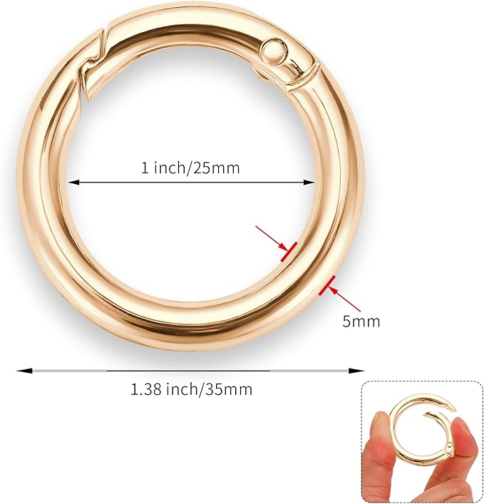 Gkeygo Key Ring Clip, 1 Inch Keychain Rings, 8 Pack Round Carabiner Clip for Keys, Buckle, Bags, Purses - Key Chain Hooks Replacement Keychains Lanyard DIY Crafts, Light Gold
