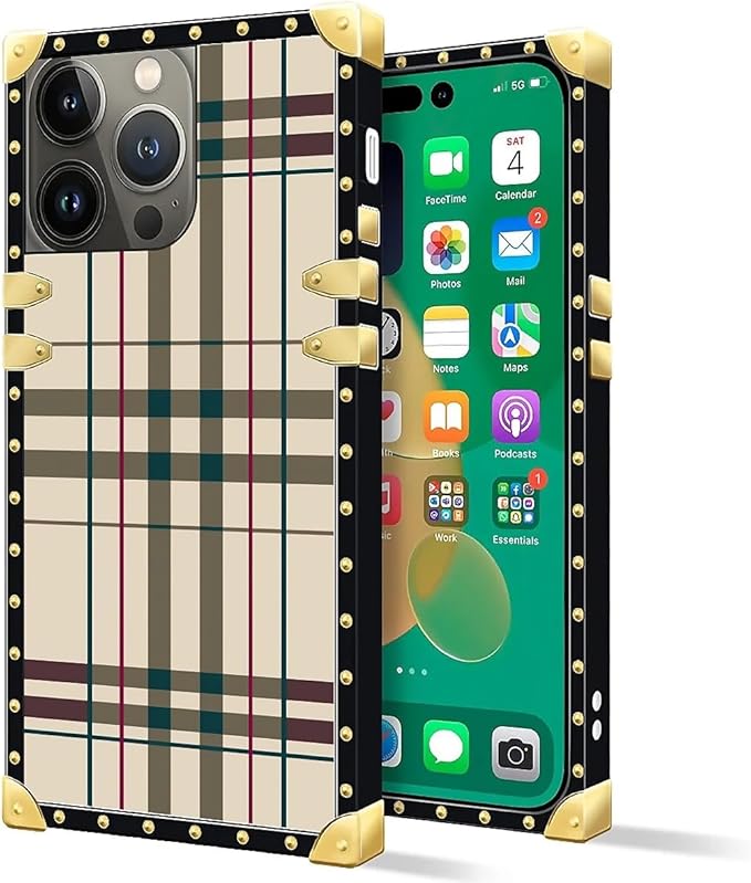 Compatible with iPhone 14 Pro Max Case, Black Red Beige Stripes Luxury Golden Decoration for Girl Women Soft TPU Shockproof Protective Hard PC Back for iPhone 14 Pro Max