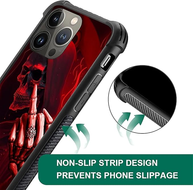 for iPhone 13 Pro Max Case, Gestures Funny Skull Pattern Graphic Design Girl Boy Soft Silicone Hard Acrylic Shock Protection for iPhone 13 Pro Max