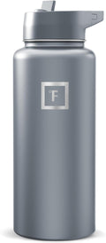 IRON °FLASK Camping & Hiking Hydration Flask with Straw, Wide Mouth Insulated Stainless Steel Sports Water Bottle - Graphite 32 oz - Straw (1 Lid)