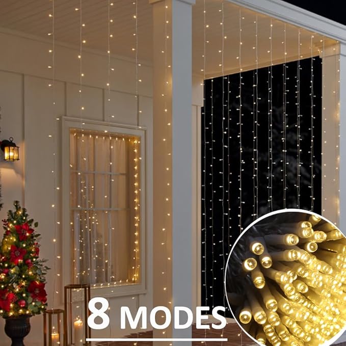 Solhice LED Curtain Lights Outdoor 40ft x10ft, 800 LED Plug in Hanging String Lights Indoor, Twinkle Lights Backdrop for Outside Backyard Patio Wedding Décor, Warm White (Not Connectable)